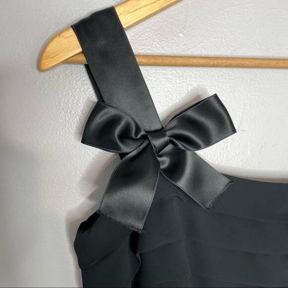 LOUIS FERAUD Vintage Dress Womens Size 12 Black Ruffle Ribbon Bow Pleated German - Picture 3 of 10